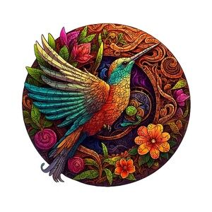 Hummingbird Puzzle 3-D brain rare Wooden jigsaw new unopened floral Mandela